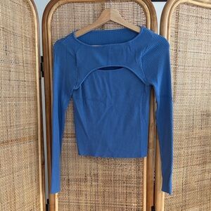 Amazon Women's Blue Long Sleeve Ribbed Top